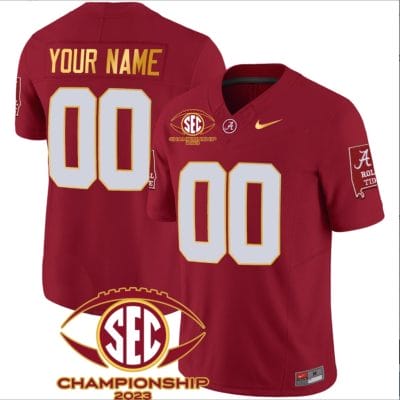 Custom Alabama Jersey Name and Number SEC Championship 2023 Patch Gold Football Crimson