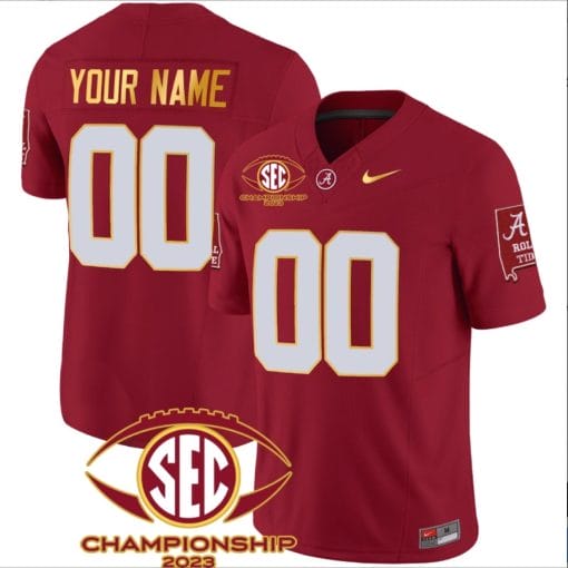 Custom Alabama Jersey Name and Number SEC Championship 2023 Patch Gold Football Crimson