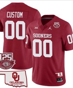 Custom Oklahoma Sooners Jersey Name and Number 125th Season Patch Football Red