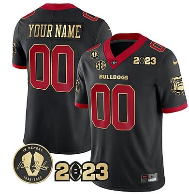 Custom Georgia Bulldogs Jersey Name and Number Football 2023 Vince Dooley Patch Black Gold Trim All Stitched