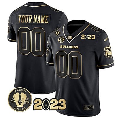 Custom Georgia Bulldogs Jersey Name and Number Football 2023 Vince Dooley Patch Black Gold All Stitched
