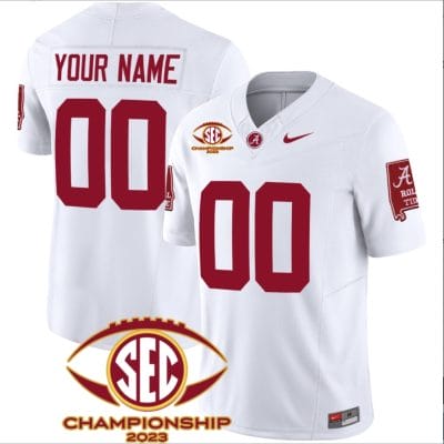 Custom Alabama Jersey Name and Number SEC Championship 2023 Patch Basic Football White