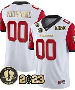 Custom Georgia Bulldogs Jersey Name and Number Football 2023 Vince Dooley Patch Gold Color White All Stitched