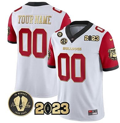 Custom Georgia Bulldogs Jersey Name and Number Football 2023 Vince Dooley Patch Gold Color White All Stitched