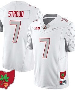 CJ Stroud Jersey #7 Ohio State Buckeyes Football Stitched Ohio Map Patch White Special