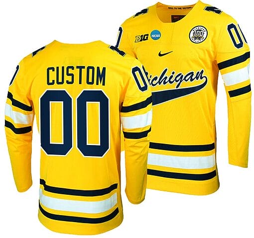 Custom Michigan Wolverines Jersey Name and Number 2023 NCAA Hockey Tournament Maize