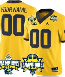 Custom Michigan Wolverines Jersey Name and Number 2023 Big Ten Back to Back Champions Patch Maize