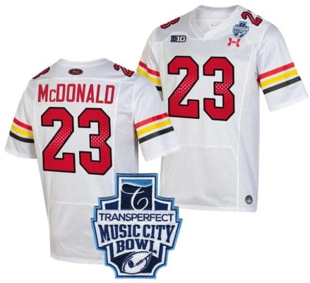 Colby McDonald Jersey #23 Maryland Terrapins 2023 Music City Bowl Patch Football White