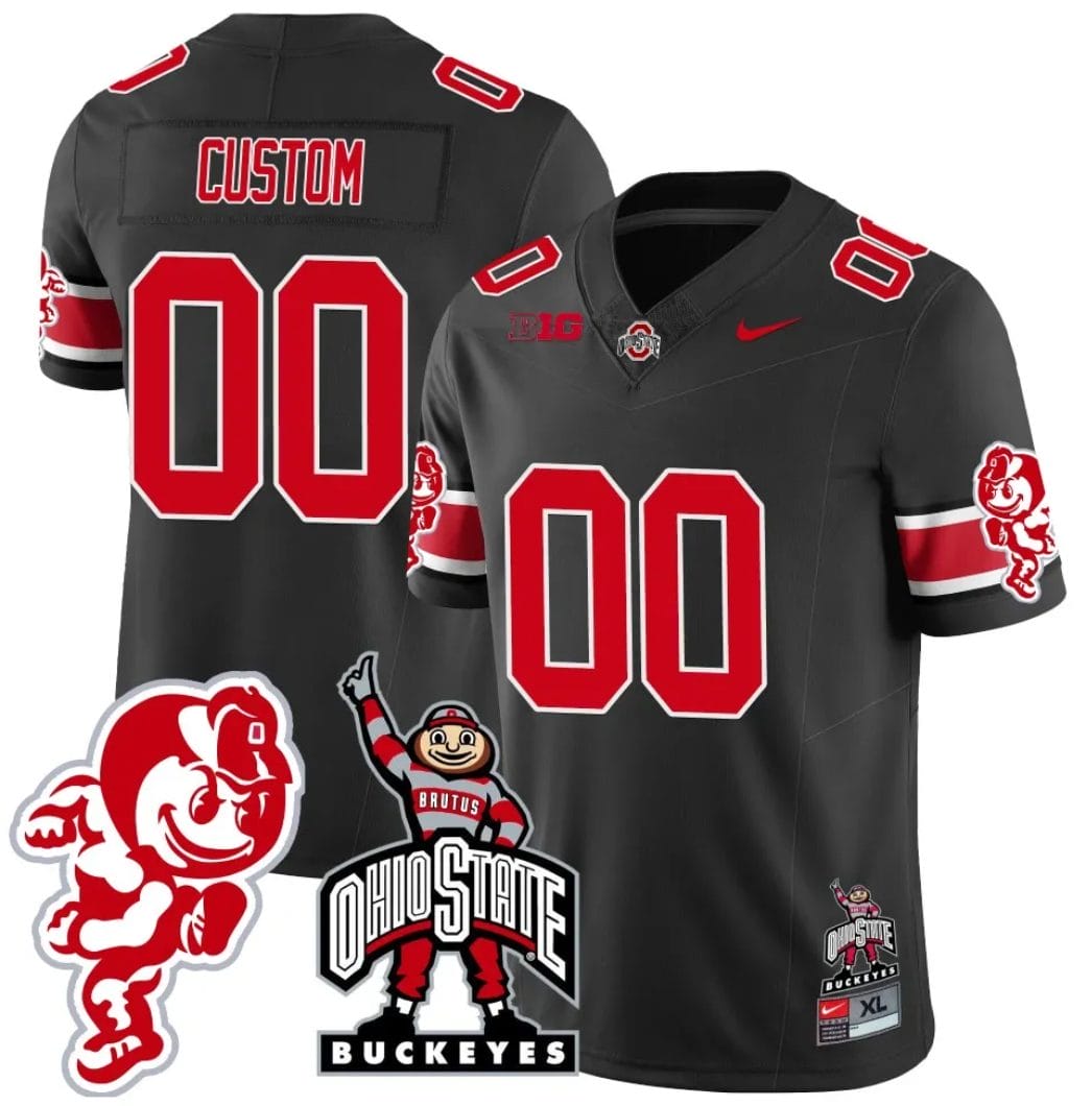 Custom Ohio State Jersey Name and Number Football Stitched Brutus Buckeye Patch Style 2 Black