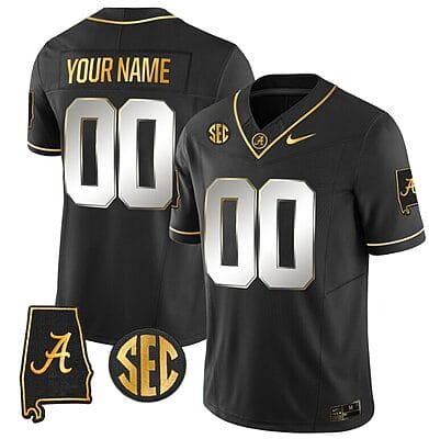 Custom Alabama Jersey Name and Number Gold Vapor Limited Alabama Map Black Limited All Stitched