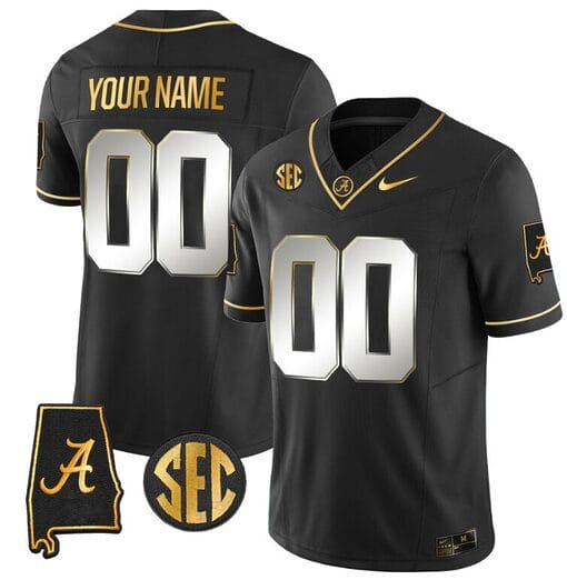 Custom Alabama Jersey Name and Number Gold Vapor Limited Alabama Map Black Limited All Stitched