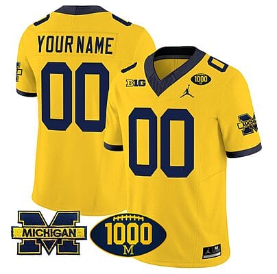 Custom Michigan Wolverines Jersey Name and Number 1000 Wins Patch Vapor Limited Football Maize