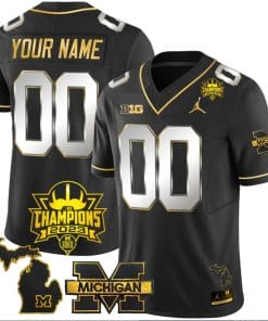 Custom Michigan Wolverines Jersey Name and Number 2023 Big Ten Champions Patch Black Limited