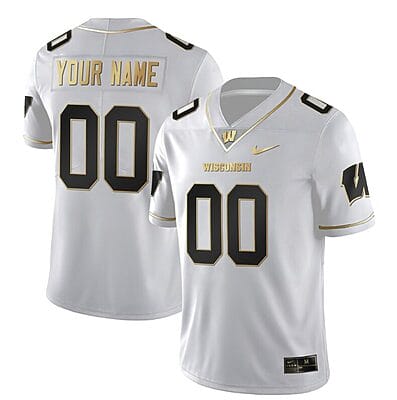 Custom Wisconsin Badgers Jersey Name and Number NCAA College Football White Gold