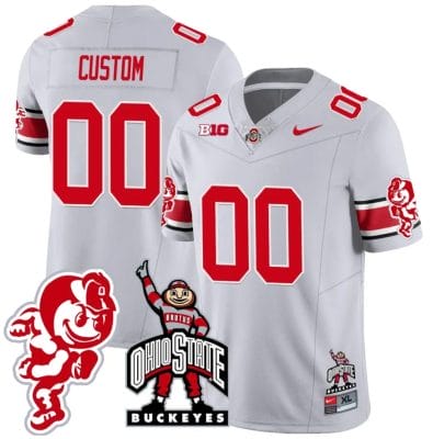 Custom Ohio State Jersey Name and Number Football Stitched Brutus Buckeye Patch Style 2 Gray
