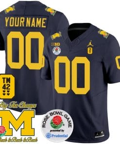 Custom Michigan Wolverines Jersey Name and Number Vapor TM 42 Honor Rose Bowl Patch Football Navy