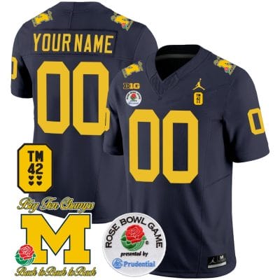 Custom Michigan Wolverines Jersey Name and Number Vapor TM 42 Honor Rose Bowl Patch Football Navy