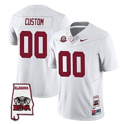 Custom Alabama Jersey Name and Number Football College SEC Graduate Map Patch White All Stitched