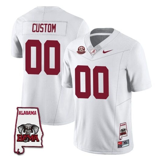 Custom Alabama Jersey Name and Number Football College SEC Graduate Map Patch White All Stitched