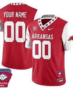 Custom Arkansas Razorback Jersey Name and Number Football The Natural State Patch White Sleeves