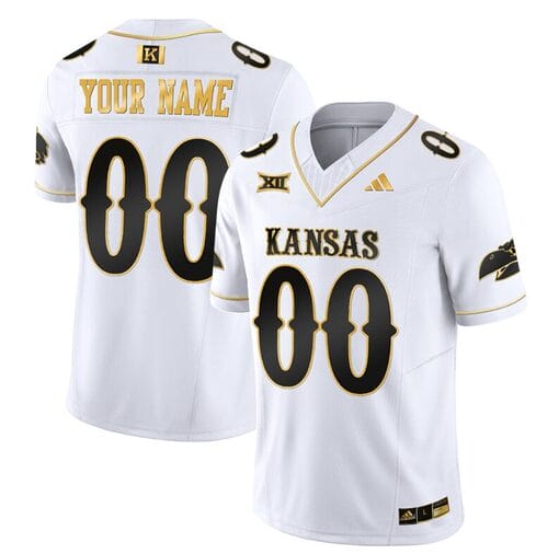 Custom Kansas Jayhawks Jersey Blackhawk Name and Number Vapor Limited Football Stitched White Gold