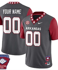 Custom Arkansas Razorback Jersey Name and Number Football The Natural State Patch Gray Sleeves Red
