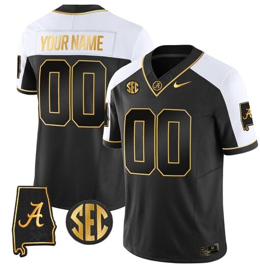 Custom Alabama Jersey Name and Number Gold Vapor Limited Alabama Map Black Alternate All Stitched
