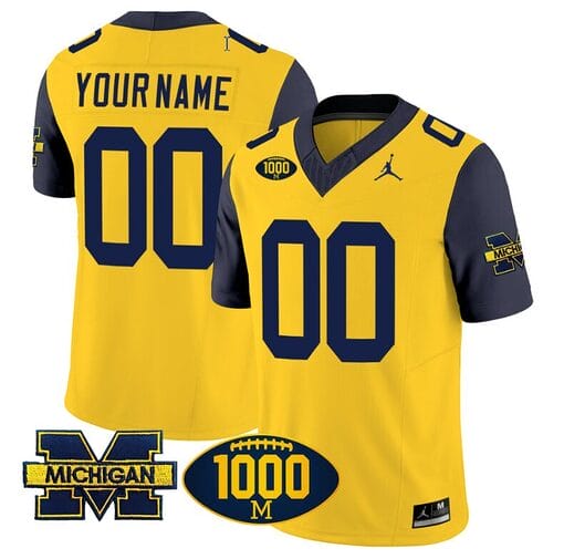 Custom Michigan Wolverines Jersey Name and Number 1000 Wins Patch Vapor College Football Navy Sleeves