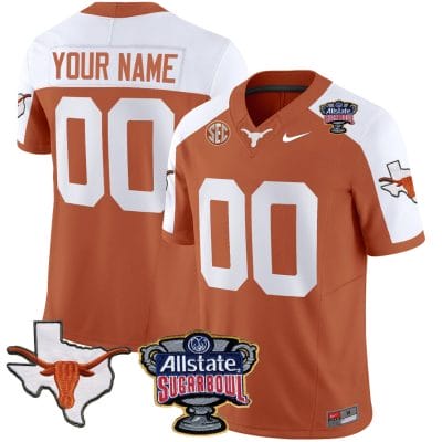 Custom Texas Longhorns Jersey Name and Number Sugar Bowl Patch Football Orange Alternate