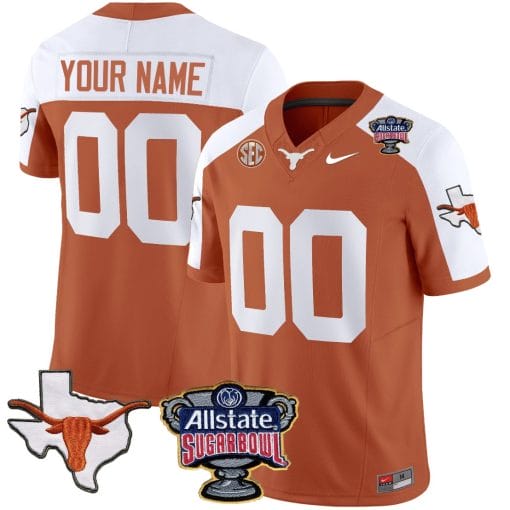 Custom Texas Longhorns Jersey Name and Number Sugar Bowl Patch Football Orange Alternate