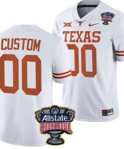 Custom Texas Longhorns Jersey Name and Number Allstate Sugar Bowl Patch 2024 College Football White