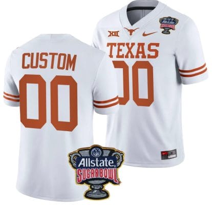Custom Texas Longhorns Jersey Name and Number Allstate Sugar Bowl Patch 2024 College Football White