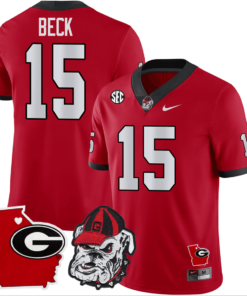 Carson Beck Jersey #15 Georgia Bulldogs Georgia State Map College Football Stitched Red