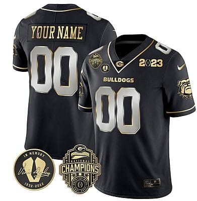 Custom Georgia Bulldogs Jersey Name and Number Football 2023 Back To Back Champions Vince Dooley Patch Black Limited All Stitched