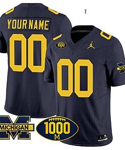 Custom Michigan Wolverines Jersey Name and Number 1000 Wins Patch Vapor College Football Navy