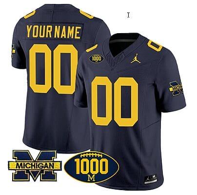 Custom Michigan Wolverines Jersey Name and Number 1000 Wins Patch Vapor College Football Navy
