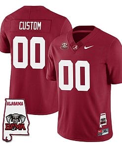 Custom Alabama Jersey Name and Number Football College SEC Graduate Map Patch Crimson All Stitched