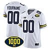 Custom Michigan Wolverines Jersey Name and Number 1000 Wins Patch Football White