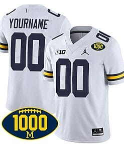 Custom Michigan Wolverines Jersey Name and Number 1000 Wins Patch Football White