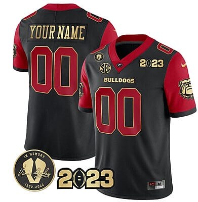 Custom Georgia Bulldogs Jersey Name and Number Football 2023 Vince Dooley Patch Gold Color Black All Stitched