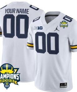 Custom Michigan Wolverines Jersey Name and Number 2023 Big Ten Champions Patch White
