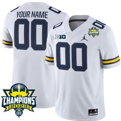 Custom Michigan Wolverines Jersey Name and Number 2023 Big Ten Champions Patch White