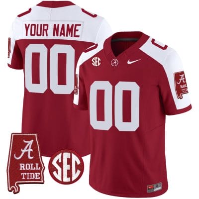 Custom Alabama Crimson Tide Jersey Name and Number Vapor Limited Football Alabama Map Crimson Alternate