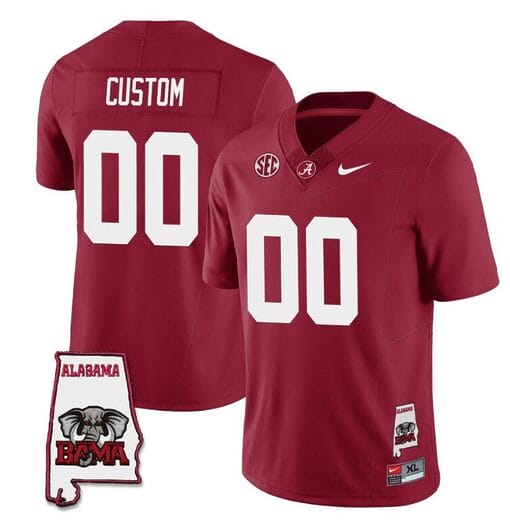 Custom Alabama Jersey Name and Number Football College SEC Map Patch Crimson All Stitched
