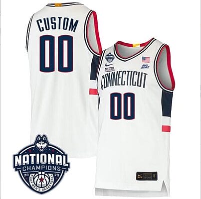 Custom UConn Huskies Jersey Name and Number 2023 National Champions College Basketball White