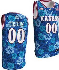 Custom Kansas Jayhawks Jersey Name and Number Bill Self Game College Basketball Blue Maui Strong