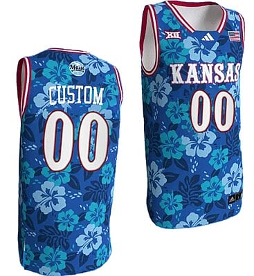 Custom Kansas Jayhawks Jersey Name and Number Bill Self Game College Basketball Blue Maui Strong