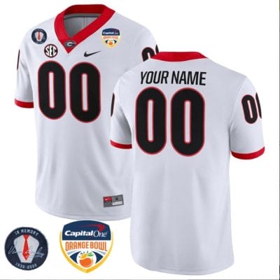 Custom Georgia Bulldogs Jersey Name and Number Orange Bowl Patch Football White