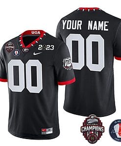 Custom Georgia Bulldogs Jersey Name and Number Football 2023 Back To Back Champions Vince Dooley Patch Regular Black All Stitched