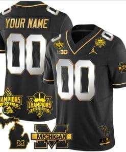 Custom Michigan Wolverines Jersey Name and Number 2023 Big Ten Back to Back Champions Patch Black Limited